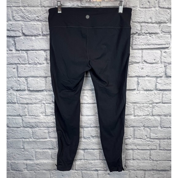 Athleta Women Black Tight White Side Stripe Ankle Zipper Workout Leggings Large - Picture 3 of 13